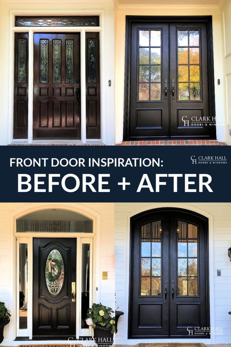 the front door before and after being painted in black with white trim, is shown