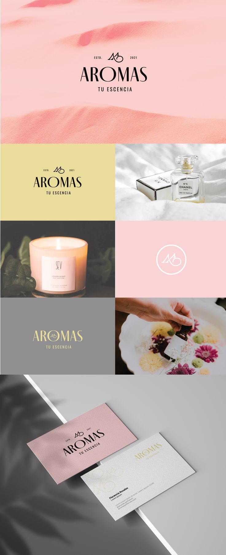 the logo and business card design for aromas, which is designed by graphic studio