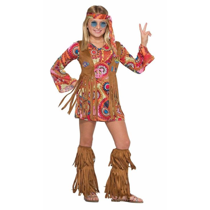 Buy Costumes Peace Lovin Hippie Costume for Kids sold at Party Expert Outrageous Fashion, 60s Hippie, Flower Pattern Dress, Hippie Costume, Hippie Girl, Fringe Boots, Cute Costumes, Halloween Costumes For Girls, Matching Headband