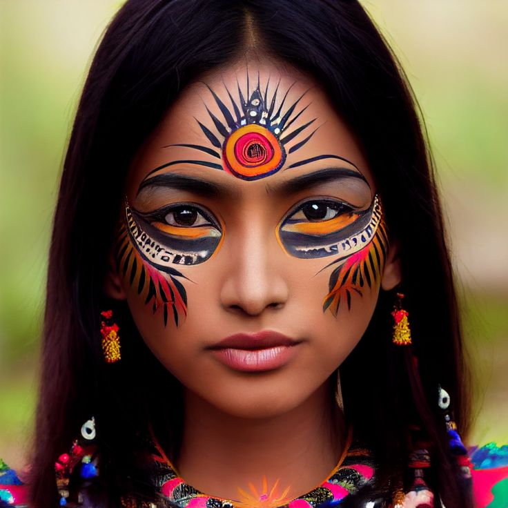 Native Indian Face Paint, Spirit Face Paint, Indian Face Paints, Cat Face Makeup, Native American Face Paint, Make Up Sposa, African Makeup, Festival Face Paint, Adult Face Painting