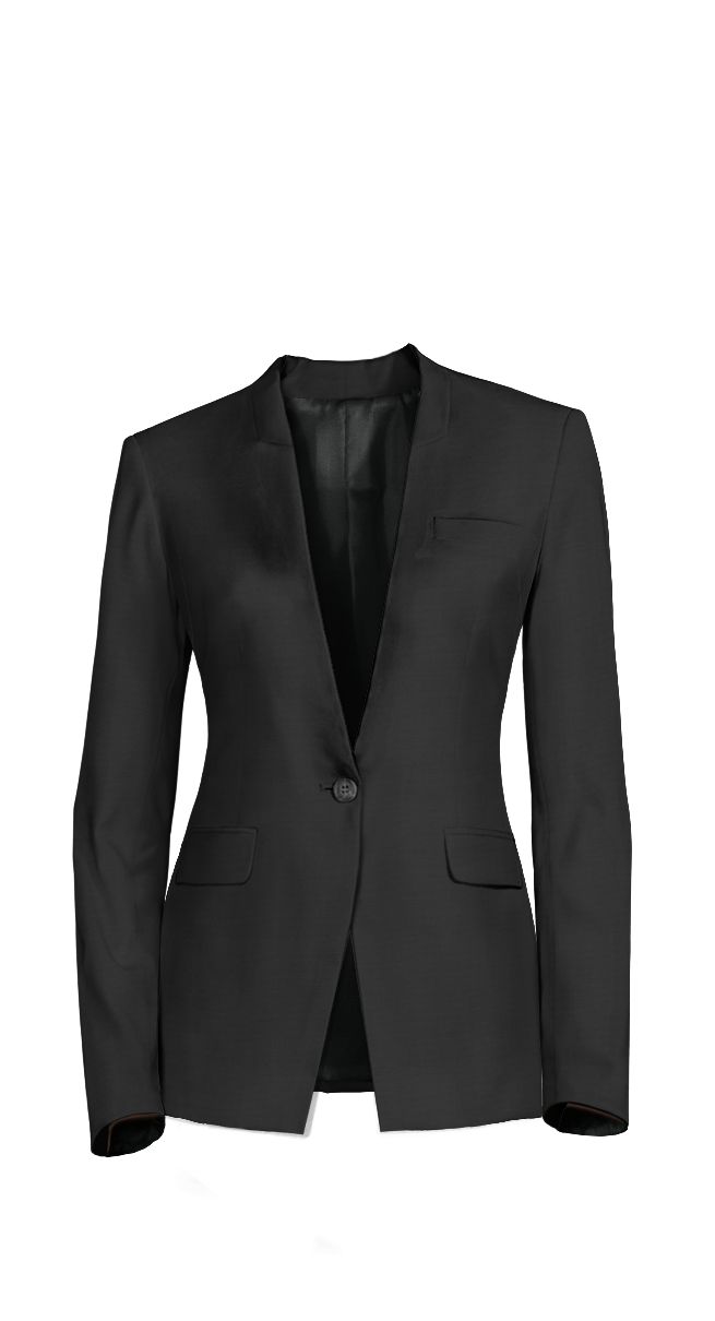 This classic blazer in black is ready for whenever you need it. Features a modern slim fit, and it is easy to pair with shirts, blouses or tops. Details include a 1 button closure and peak collar. Expertly finished inside and out, this blazer is a wardrobe investment Crafted in a beautiful woven fabric, made out of terylene, rayon and spandex, what gives very good properties that make this blazer really comfortable, wrinkle free and easy to wear. An ideal blazer for every day.  At sumissura every single jacket is made to measure, so you can customize this design or you can create your own here: Women Blazers. Black Single Button Blazer With Flat Front, Slim Fit Single Breasted Blazer For Office, Office Blazer Single Breasted Slim Fit, Slim Fit Single Breasted Office Blazer, Office Slim Fit Single Breasted Blazer, Classic Black Blazer With Concealed Placket, Slim Fit Tuxedo Blazer For Office, Slim Fit Tuxedo Style Blazer For Office, Classic Black Blazer With Hidden Button Closure