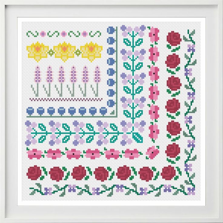 a cross stitch pattern with flowers on it