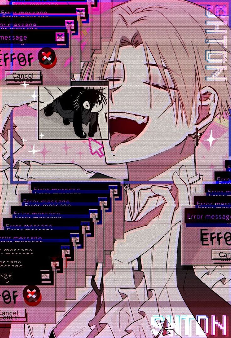 an anime character is smiling and holding his hand up to his face, with the words effect in front of him