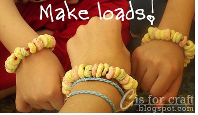 two girls wearing bracelets made out of doughnuts and rubber beads with the words make loads on them