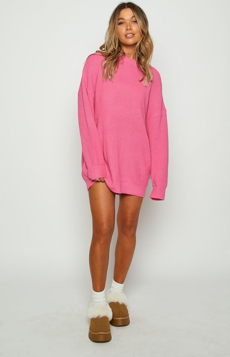 Exec Photoshoot, Cute Sweater Dress, Oversized Sweater Dress, Pink Oversized Sweater, Pink Sweater Dress, Cute Belt, Country Aesthetic, Barbie Core, Prom Midi Dress