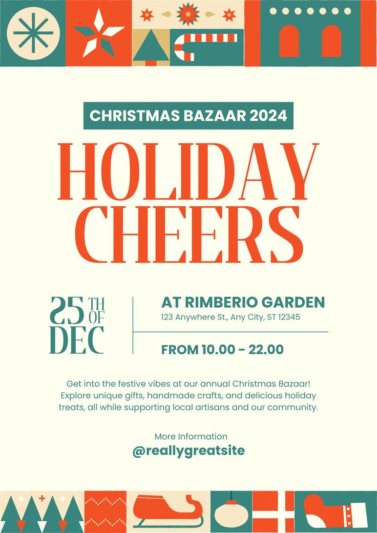 the holiday cheers flyer is shown in red, green and blue colors with an image of christmas