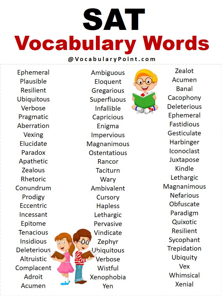 a list of words that are used to describe the different types of words in english