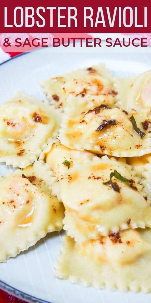 some ravioli and sage butter sauce on a white plate