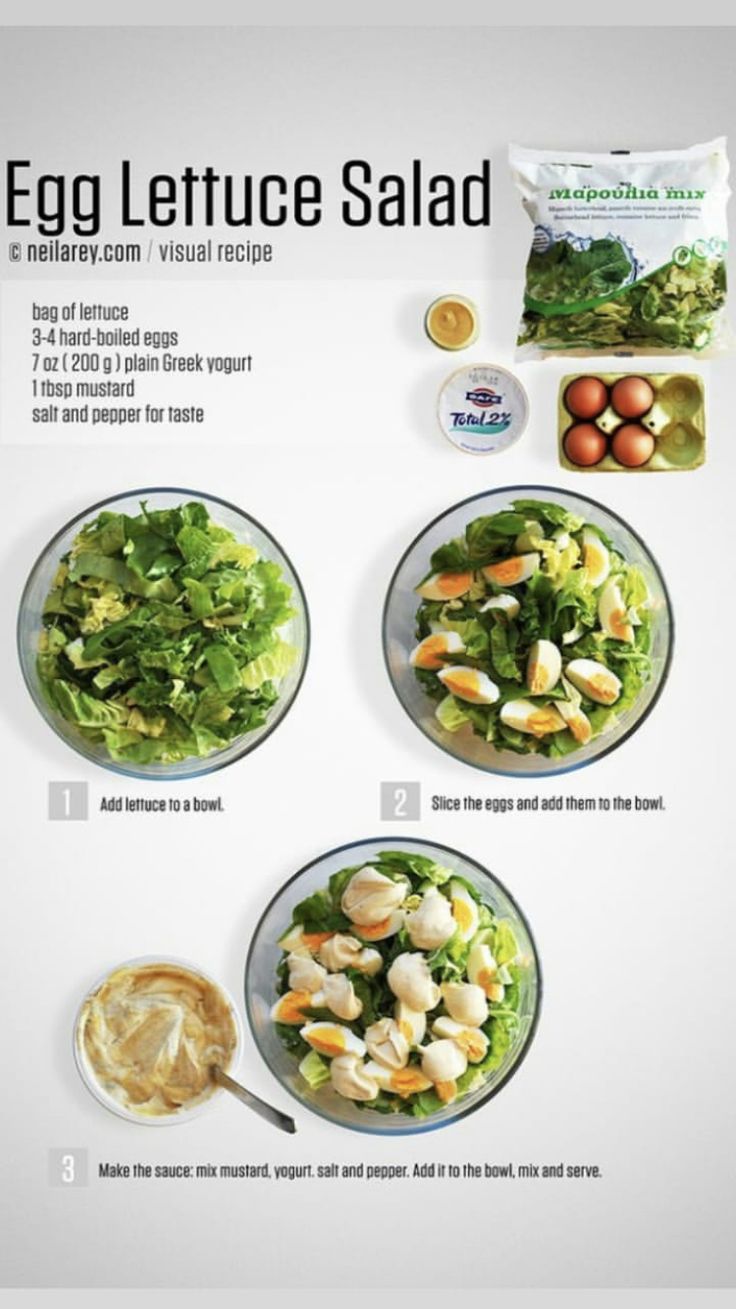 an egg lettuce salad is shown in four different bowls with the ingredients labeled