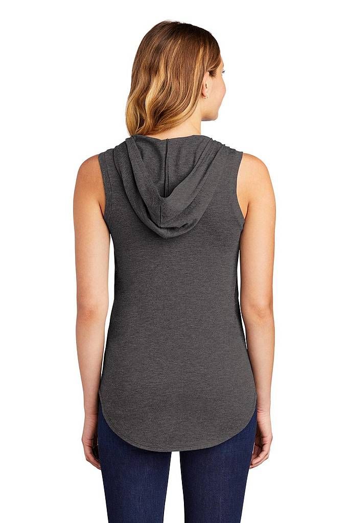 District ® Women's Perfect Tri ® Sleeveless Hoodie DT1375 - HEATHERED CHARCOAL - M | District Women's Perfect Tri Sleeveless Hoodie Top in Heathered Charcoal Size Medium | Triblend Sleeveless Shirts, Sleeveless Hoodie, Spirit Wear, Sleeveless Shirt, Hoodie Top, Racerback Tank, Rib Knit, Sleeveless Top, Size Medium