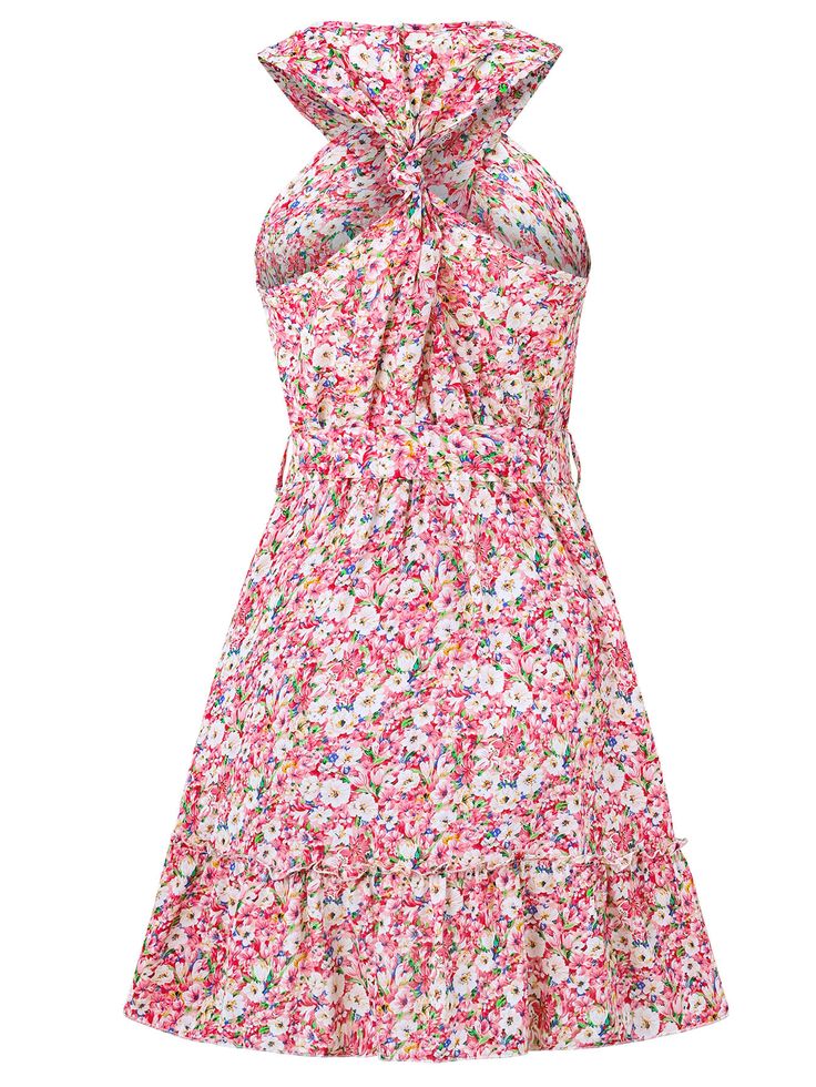 This floral mini dress will make you stand out at any summertime event. Its halter neckline and vibrant pink color with daisy prints add a playful touch, while its lightweight fabric keeps you cool and comfortable. Perfect for making a statement without taking yourself too seriously. Size Guide: Demi is 5’65” tall, and has a 33.6” bust, 24.1” waist, & 35.2” hips. She is wearing a S / US 4 / AU 8. This dress is true to size. Material: 100% Viscose. Feature: Halter neckline. Sleeveless. Waist tie. Floral prints. Mini length. Relax fit. Care Instructions: Machine wash / Cold hand wash Halter Sundress, Dirndl Outfit, 1920s Flapper Dress, Plunge Dress, Short Playsuit, Floral Print Fabric, Mini Robes, Pregnancy Maxi Dress, Weave Style