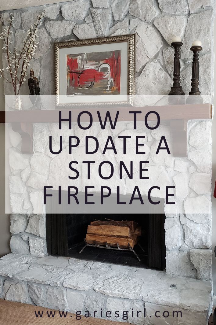 a fireplace with the words how to update a stone fireplace