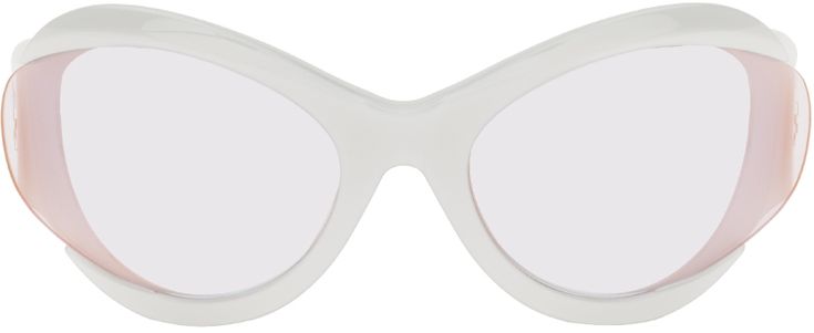 White Futuristic, Futuristic Sunglasses, Temple Logo, Alexander Mcqueen White, Sunglass Frames, Round Sunglasses, Alexander Mcqueen, White Blue, Temple