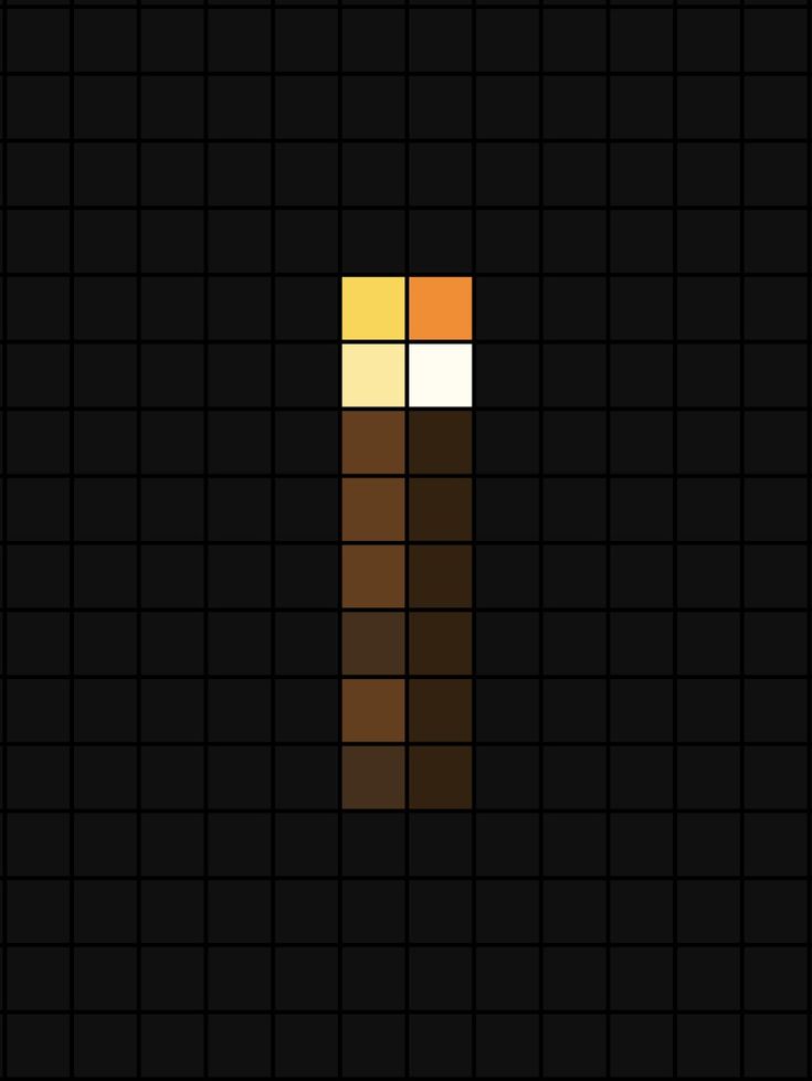 A pixel art template of the Minecraft torch (orange tip) from the side-on. Minecraft Item Pixel Art, Minecraft Painting Grid, Pixel Art Grid Minecraft, Pixel Minecraft Art, Minecraft Drawings Pixel, Minecraft Pixel Art Easy, Minecraft Painting Pixel Art, Minecraft Art Pixel, Orange Pixel Art