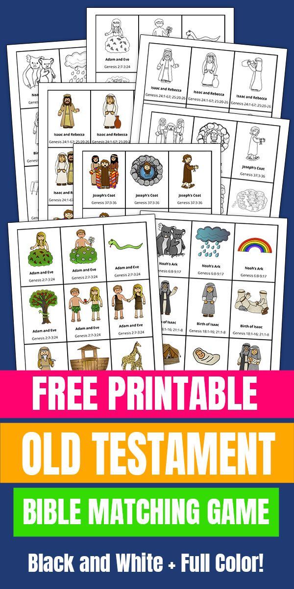 printable bible matching game for kids with pictures and text that reads, free printable old