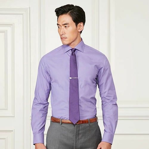 Purple Shirt Outfit Men Formal, Purple Shirt Outfit, Purple Shirt Outfits, Formal Dress For Men, Grey Pants Men, Purple Formal Dress, Gris Color, Mens Office Wear, Formal Dresses For Men