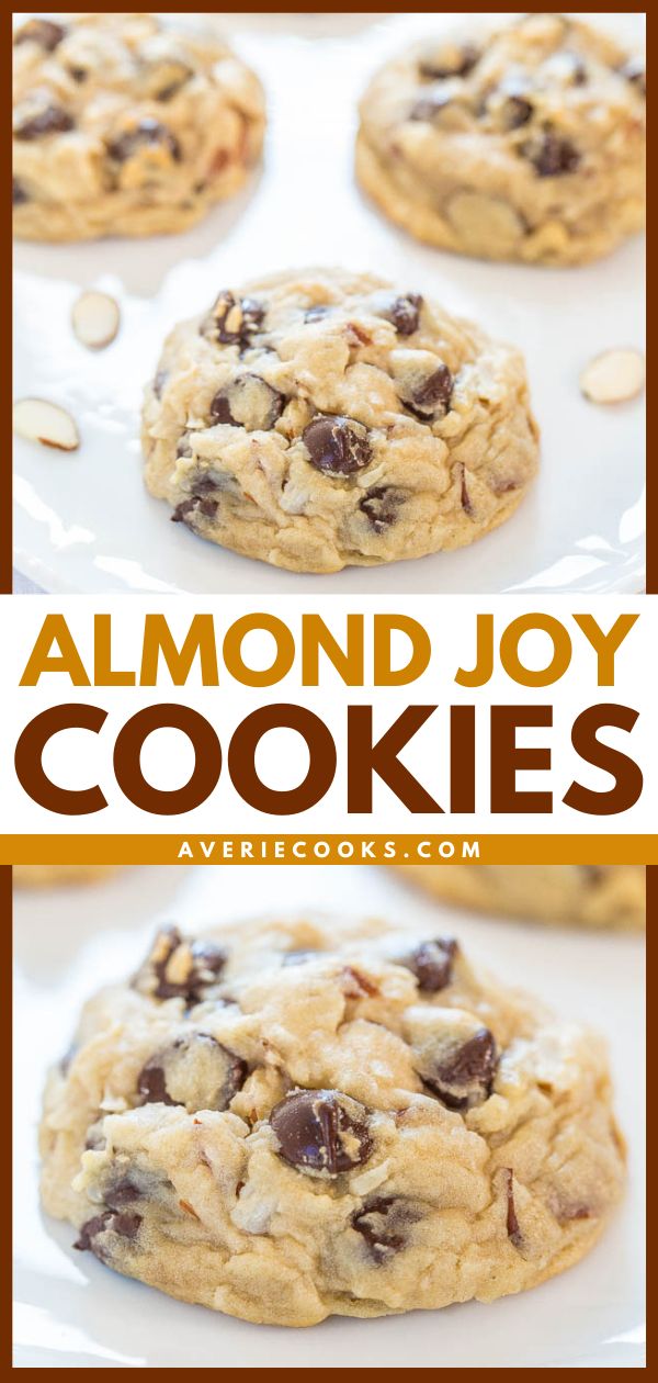 chocolate chip cookies with almonds and oatmeal in the middle on a white plate