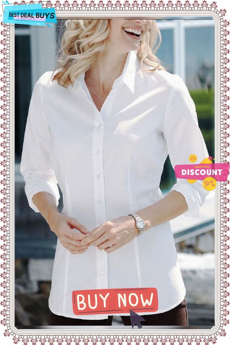 Casual Long Sleeve Blouse Shirt Top Slim Fit Button-up Blouse, Collared Slim Fit Blouse For Office Wear, Stretch Long Sleeve Blouse For Office Wear, Spring Long Sleeve Dress Shirt For Daywear, White Slim Fit Long Sleeve Blouse, White Long Sleeve Slim Fit Blouse, Office Blouse Slim Fit With Spread Collar, Spring Slim Fit Long Sleeve Blouse, Slim Fit Long Sleeve Blouse For Spring