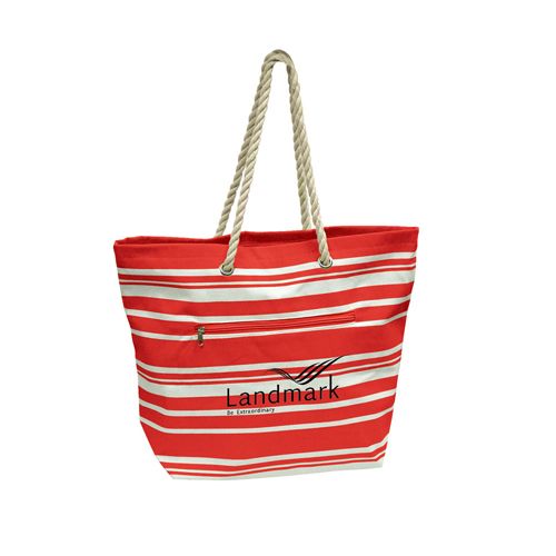 Made of eco-friendly 12 ounce cotton twill, this casual, sporty tote is perfect for shopping and ideal for outdoor activities like boating or a day at the beach. It‚Äôs spacious, fully-lined interior has plenty of room for personal items, the soft cotton roll handle makes it comfortable to carry, and an outside zip pocket holds accessories. Custom Printed Stripe Tote Bag in Red | Cotton | Totes | Cotton Totes | Beach Totes Gift Totes, Cute Tote Bags, Casual Sporty, Beach Tote, Promotional Gifts, Joss And Main, Ladies Tops Fashion, Vintage Shoes, Bag Set