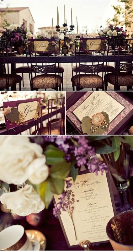 the wedding table is set with flowers and place settings