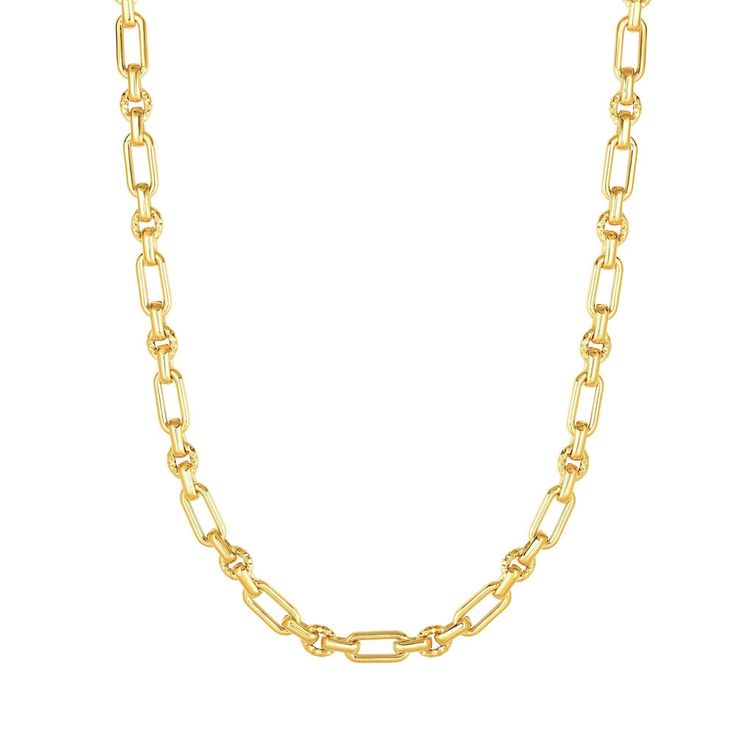 14K Gold Yellow 6.3mm Shiny Diamond-Cut Oval Fancy Link Necklace Royal Chain, Real Gold Chains, Elongated Oval, 14k Yellow Gold Necklace, Gold Polish, Perfect Gift For Her, Link Necklace, 14kt Gold, Diamond Cut