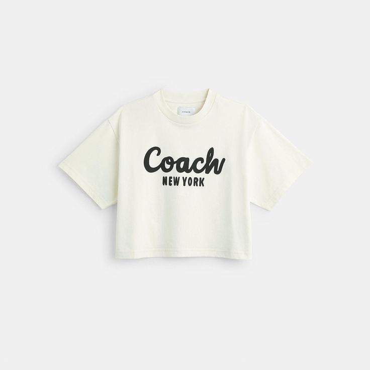 Detailed with our cursive Coach script this cropped T-shirt is crafted of soft cotton. The boxy silhouette features a comfortable easy to wear dropped shoulder. | Coach Cursive Signature Cropped T-Shirt - Women's Size Small - Cream Cursive Signature, Coach New York, Shirt Detail, Cropped T Shirt, Crop Tshirt, Large Black, T Shirt Top, Tshirt Print, Shirts Tops