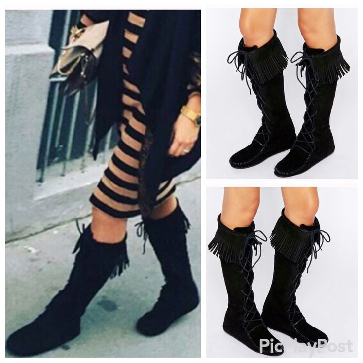 Description These Stylish Boots Feature A Moccasin Silhouette With A Round Toe And Fringe Starting From The Cuff Of The Boot Draping Down. Finished With Lace Up On The Front For Closure. Limited One Size Of Each Color. Boutique Details Bundles Receive 15% Discount At Checkout Boutique Etiquette Please, No Trades To Buy Please Use The “Buy Now” Or “Add To Bundle” Button Select Your Size And Purchase Black Knee-high Lace-up Boots For Fall, Flat Suede Boots For Fall, Black Suede Mid-calf Casual Boots, Casual Black Suede Mid-calf Boots, Trendy Flat Boots For Fall, Black Closed Toe Lace-up Boots For Fall, Spring Black Lace-up Mid-calf Boots, Casual Black Mid-calf Boots For Fall, Black Lace-up Knee-high Boots For Fall