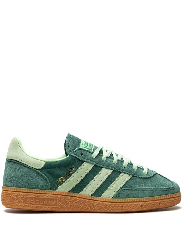 Adidas Handball Spezial "Green" Sneakers - Farfetch Womens Green Sneakers, Jean Shoes Outfit, Adidas Green Skate Shoes With Three Stripes, Green Skate Shoes With Three Stripes And Round Toe, Green Skate Shoes With Three Stripes Branding, Green Suede Sneakers With Boost Midsole, Adidas Green Skate Shoes With Boost Midsole, Green Adidas Sneakers For Sports, Green Sports Sneakers With Three Stripes Branding