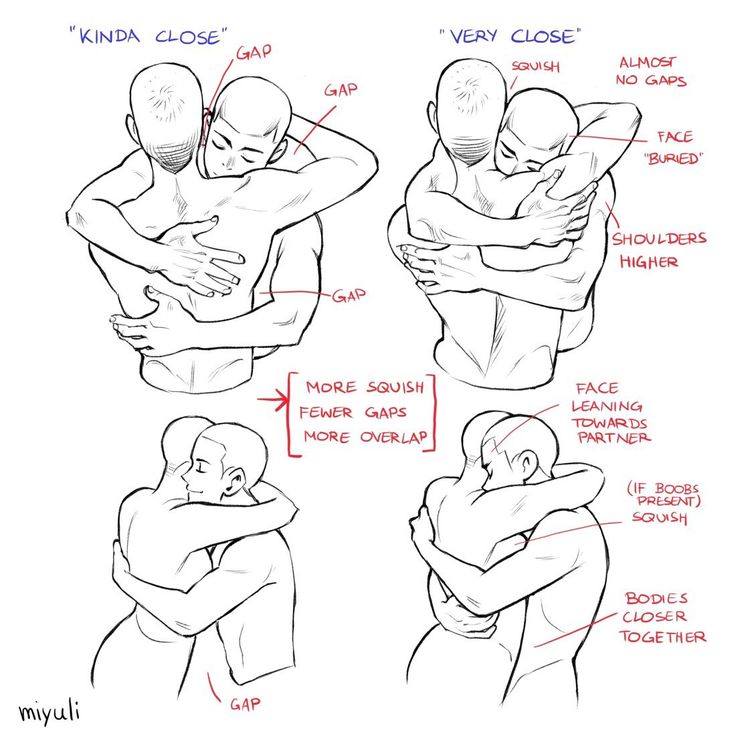 an image of how to draw people hugging each other in different poses, with the text below