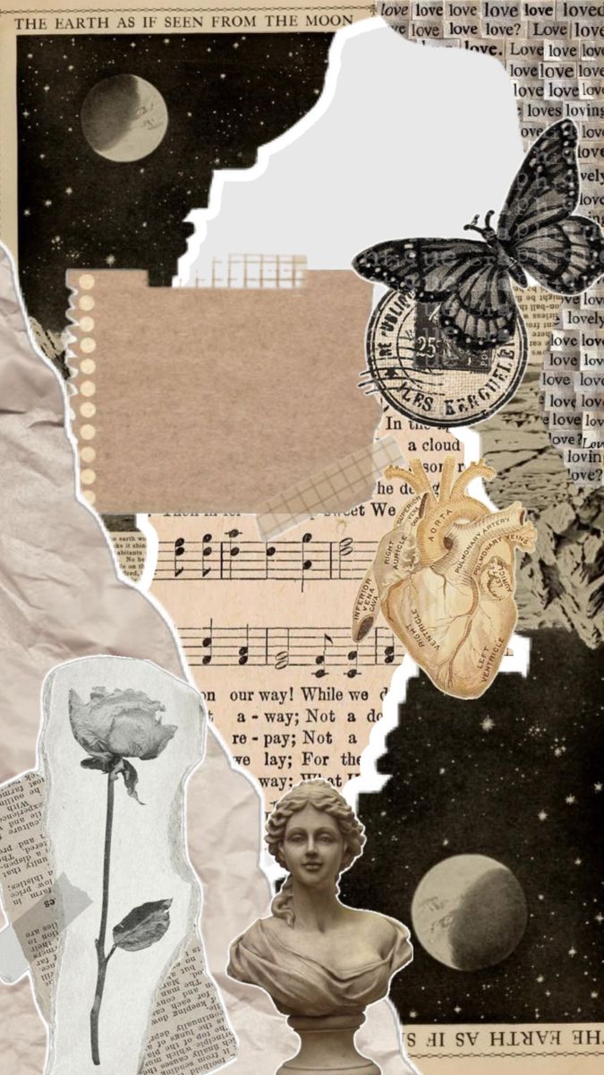 altered collage with flowers, butterflies and music notes