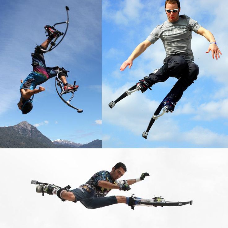 two pictures of a man doing tricks in the air with skis and snowboards