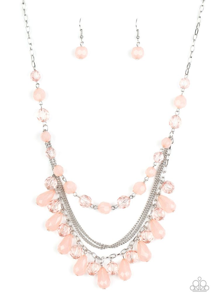 Varying in shape and shimmer, strands of cloudy and glassy Rose Tan beads layer below the collar. Plain silver chains are added to the dainty display for a refined finish. Features an adjustable clasp closure. Silver Chains, Pink Necklace, Paparazzi Accessories, Paparazzi Jewelry, Boutique Jewelry, Awe Inspiring, Matching Earrings, Beautiful Jewelry, Silver Chain