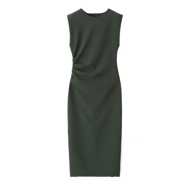 F00217373-102 Formal Green Bodycon Midi Dress, Green Bodycon Midi Dress For Formal Occasions, Chic Office Dresses With Ruched Detail, Green Bodycon Sheath Dress, Green Sleeveless Dress For Fall, Formal Green Stretch Midi Dress, Summer Office Dress With Stretch, Stretch Summer Office Dress, Office Ruched Midi Length Dresses