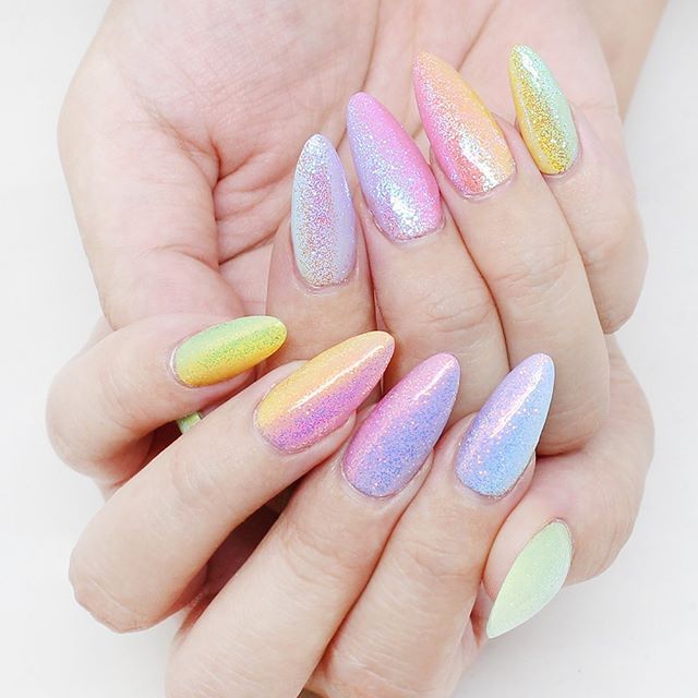 Pastel rainbow fairy dust nails 🌈 This week only, get 20% off Fairy Dust glitters & other Chameleon nail art decors at DailyCharme.com with code SHIFT 💖 . . Featured Products: Daily Charme Rubber Base Gel Charme Gel 701 Garden Party 💚 Charme Gel 801 Daydream 💙 Charme Gel 901 Enchanted 💜 Charme Gel 302 Pinkaholic 💖 Charme Gel 602 Baby Chicks 💛 Aurora Fairy Dust glitter dust size Dreamy Fairy Dust glitter dust size Diamond Shine No-Wipe Gel Topcoat . . Pastel Rainbow Glitter Nails, Pastel Rainbow Nail Art, Fairy Dust Nails, Pastel Glitter Nails, Pastel Rainbow Nails, Dust Nails, Iridescent Nails, Chameleon Nails, Rainbow Fairy