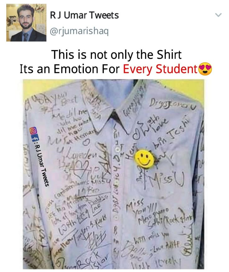 a shirt with writing on it and a smiley face pin