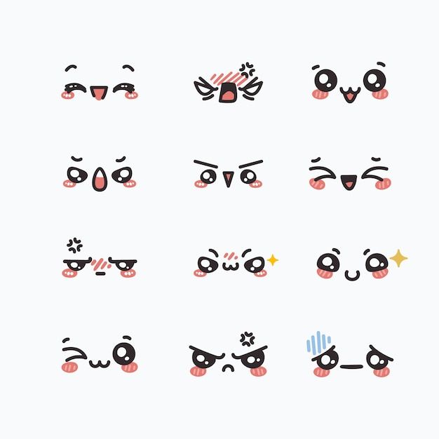 an image of different faces drawn in the style of emo eyes and nose shapes