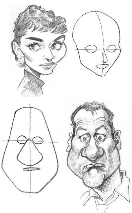 some drawings of people with different facial shapes and haircuts, one is looking at the