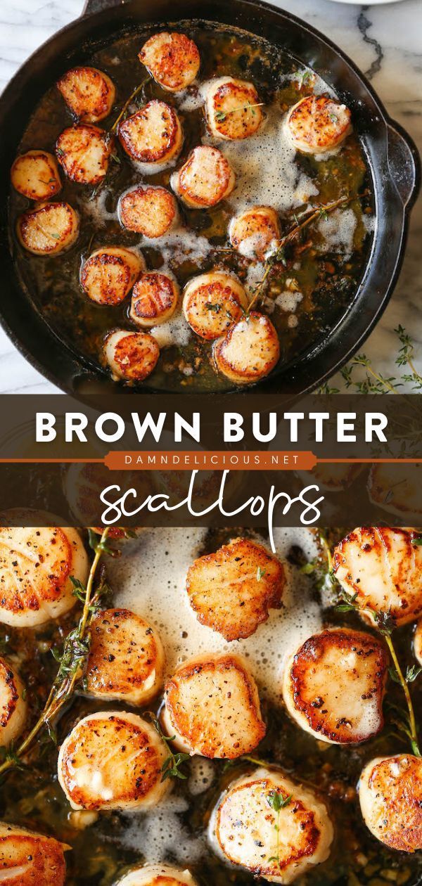 brown butter scallops in a cast iron skillet