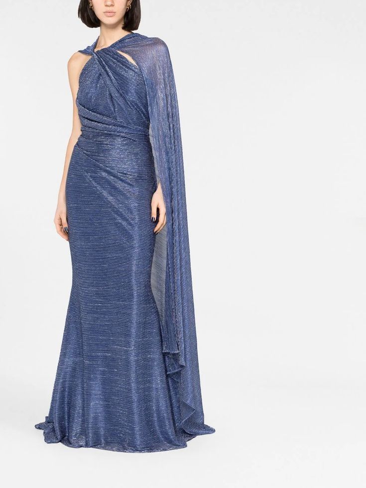 Talbot Runhof draped-detail Gown - Farfetch Gown Blue, Talbot Runhof, Asymmetric Neckline, Floor Length, New Look, Cape, Fashion Branding, Special Occasion, Top Brands