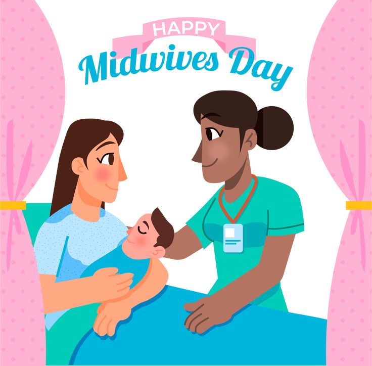 a woman holding a baby in her arms with the words happy midwives day on it