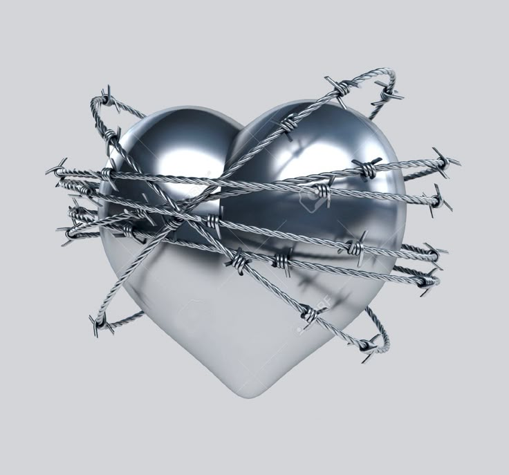 two heart - shaped objects with barbed wire on them are seen in this image against a white background