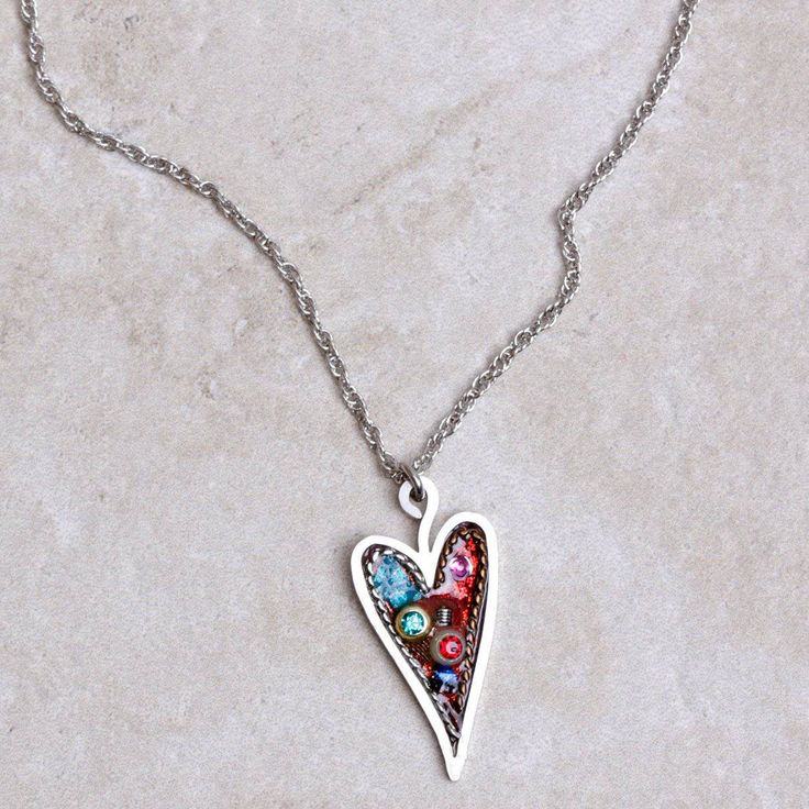 Heart Necklace - Seeka - Coco and Duckie Multicolor Heart Pendant Necklace For Valentine's Day, Multicolor Heart Charm Pendant Necklace, Multicolor Heart Charm Necklace As Gift, Multicolor Heart Charm Necklace For Gift, Bohemian Heart Necklace For Valentine's Day, Multicolor Heart Pendant Necklace With Heart Charm, Multicolor Heart Charm Necklaces With Heart Pendant, Multicolor Heart Pendant Necklaces With Heart Charm, Multicolor Heart-shaped Necklace For Gift