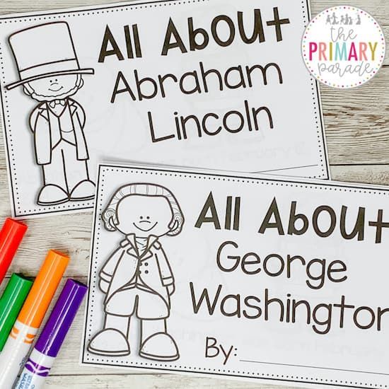 all about abraham lincoln and george washington coloring pages with markers on the table next to them