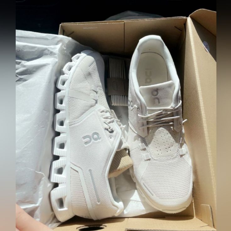 On Women's Cloud 5 Shoes Color: Undyed Brand : On All White On Clouds, One Cloud Shoes, On Cloud 5 Shoes Outfit, On Cloud Shoes Women Outfit, Swiss Engineering Shoes, White On Clouds, Best Shoes For Nurses, On Cloud Outfit, On Cloud Sneakers