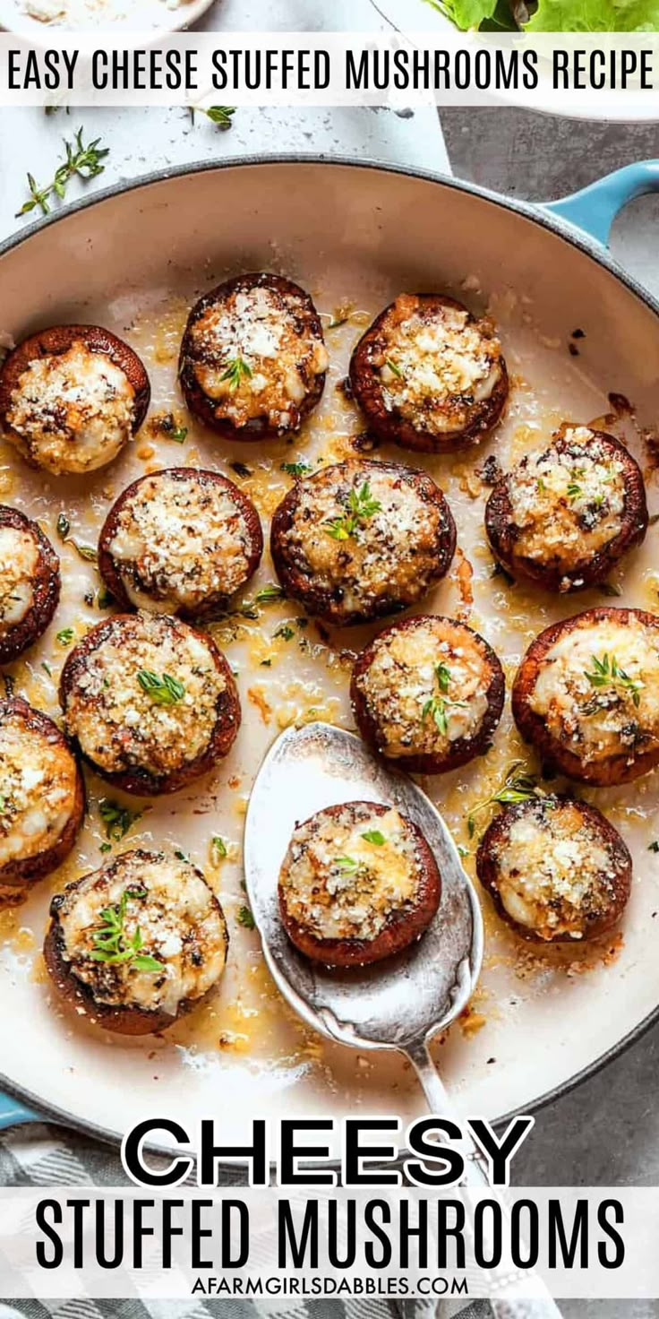 an easy cheese stuffed mushrooms recipe in a skillet