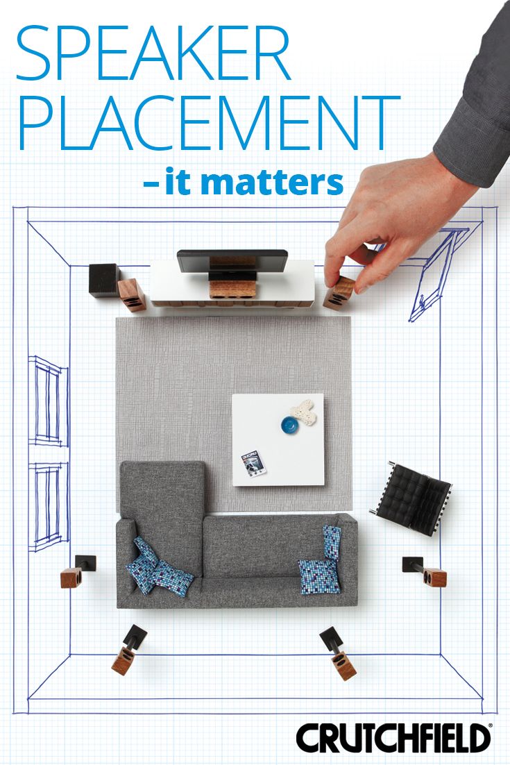 a person placing furniture on top of a book cover that reads speaker placement it matters