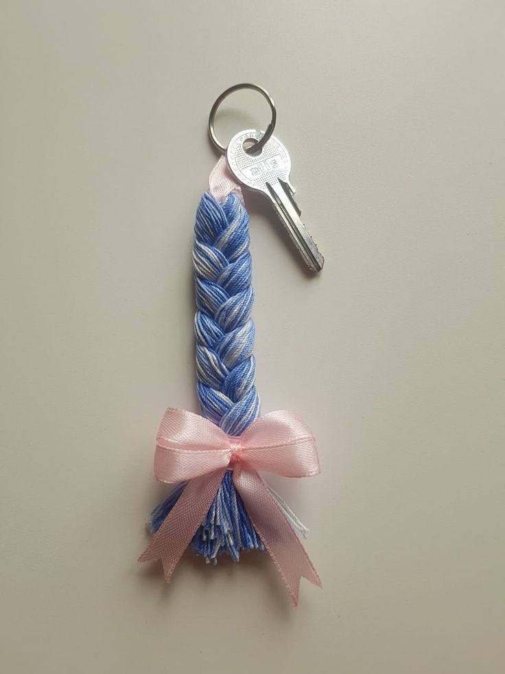 a keychain with a pink ribbon tied around it