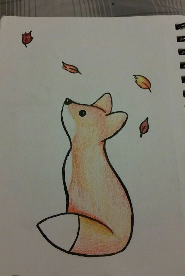 a drawing of a mouse with leaves flying around it