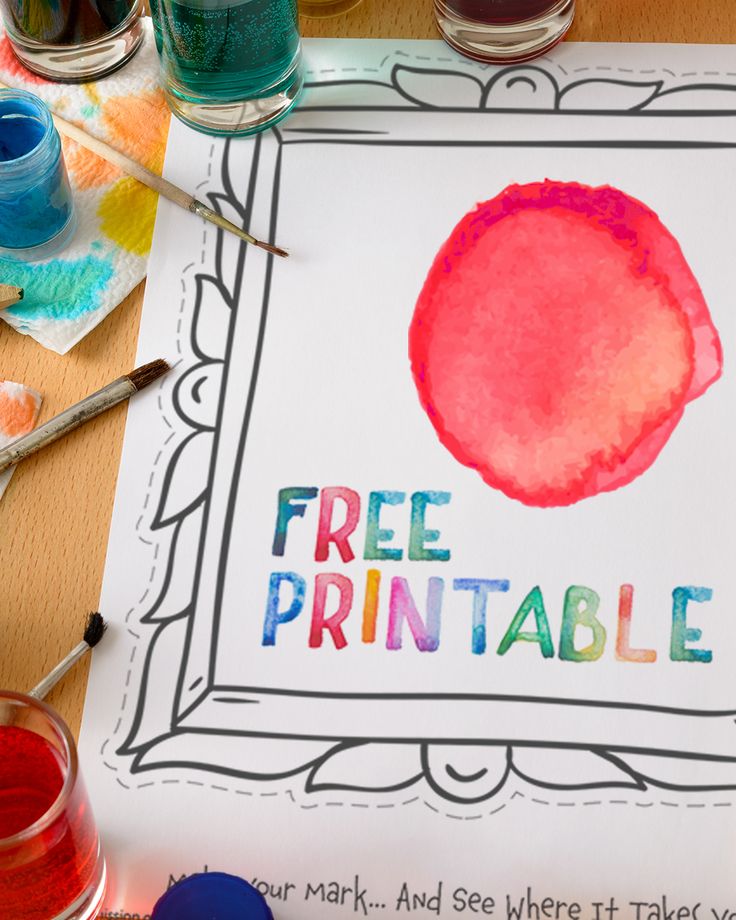 the free printable for this art project is displayed on a table with paints and watercolors