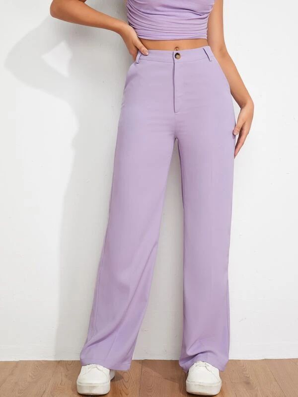 Purple Top Outfit, High Waisted Cargo Pants, Plaid Dress Pants, Cream Pants, Purple Pants, Pinstripe Pants, Rose Bonbon, Black Leather Pants, Flare Leg Pants